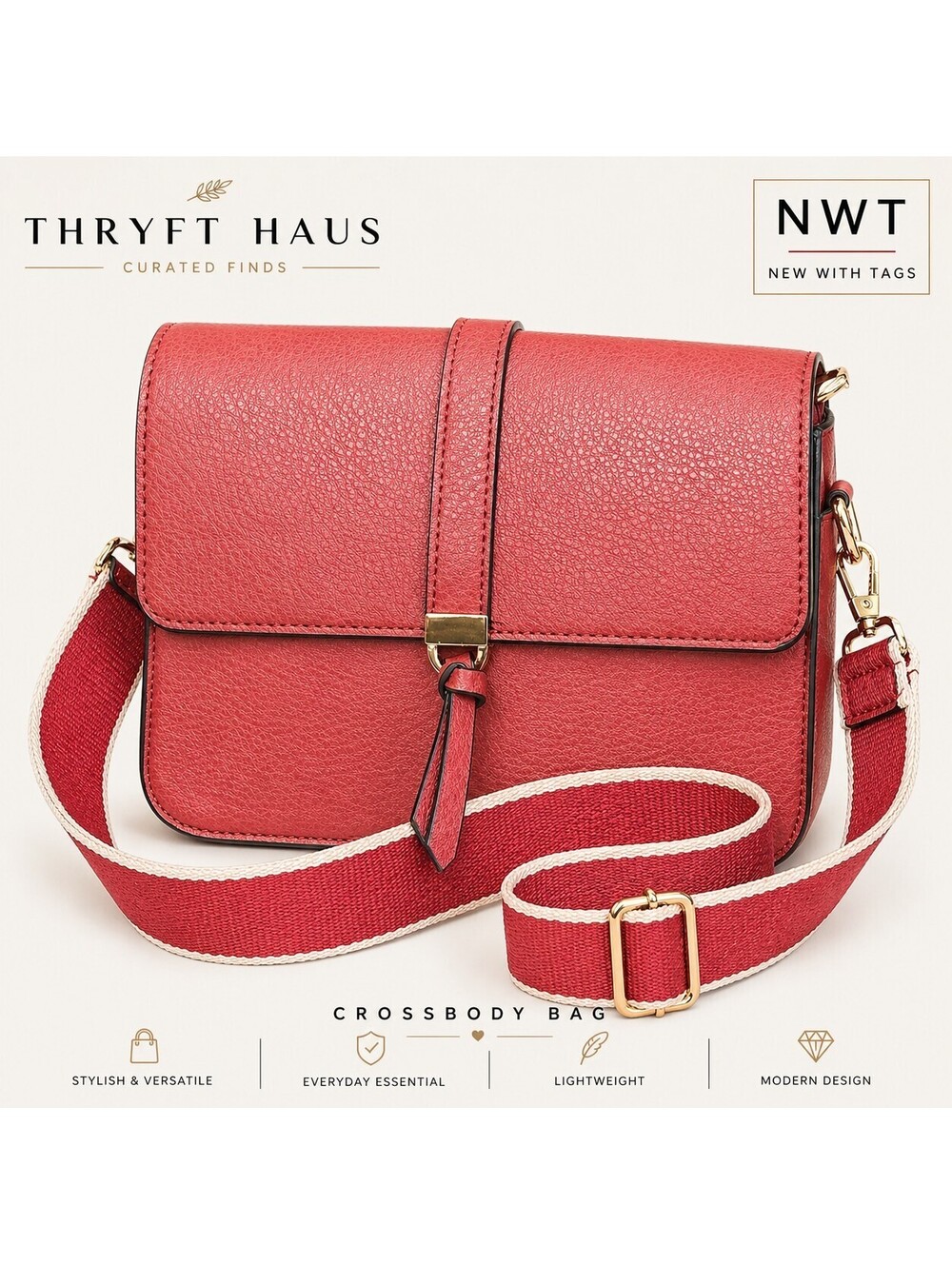 E Handbags Crossbody Bag Raspberry Faux Leather Flap Adjustable Strap NWT